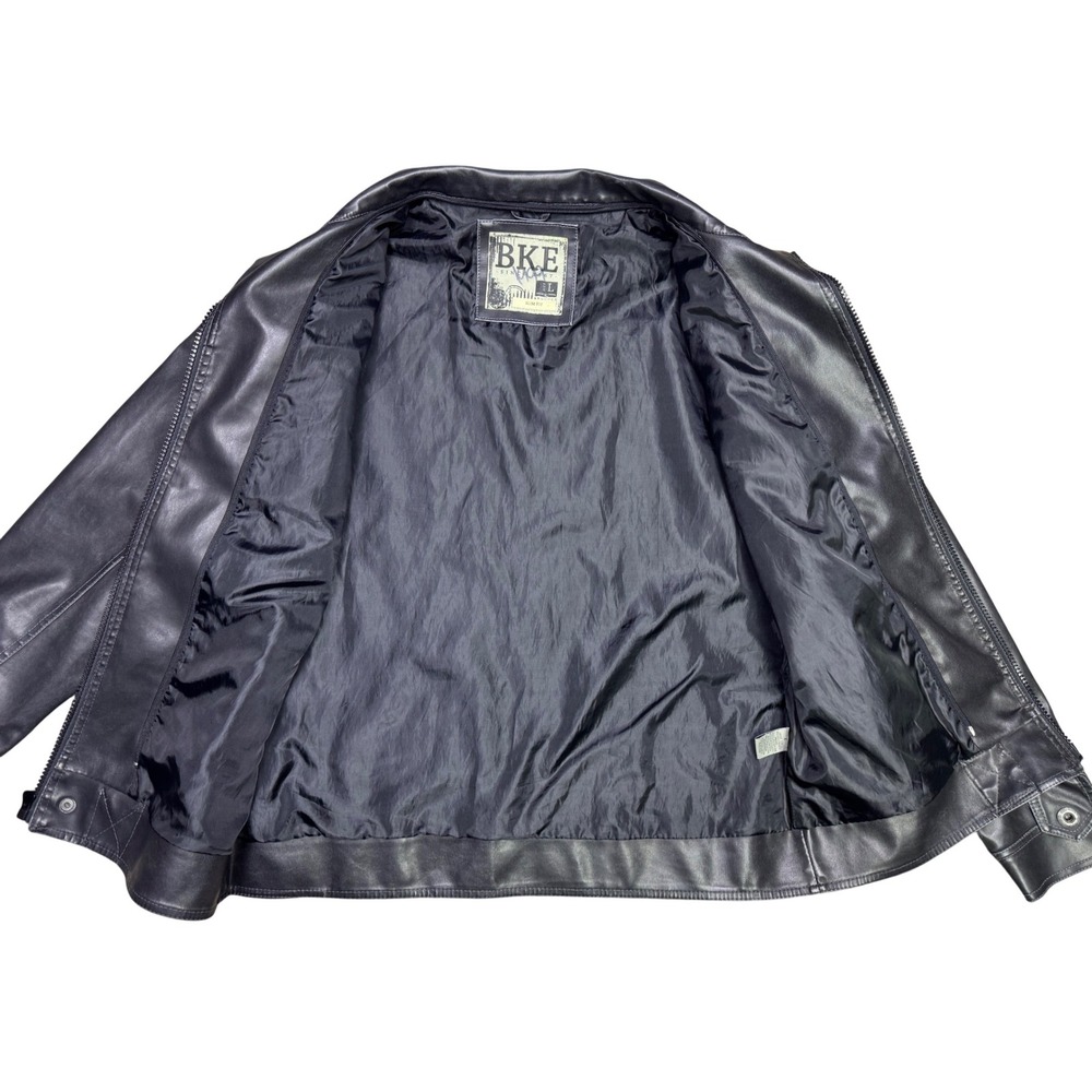 BKE Men's Faux Leather Jacket Dark Gray Size Large Slim Fit Motorcycle Biker - Picture 5 of 12